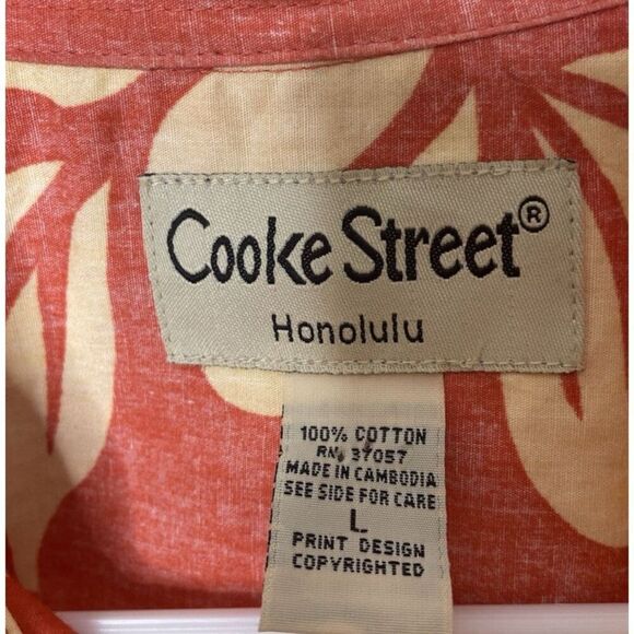 Cooke Street L Hawaiian Honolulu 100% Cotton Mens Tropical Orange Floral Shirt - Picture 3 of 7